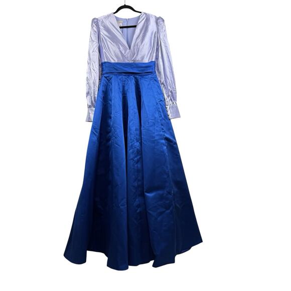 TS Couture New Colorblock Blue Maxi Gown Puff Sleeve Castlecore Evening HOCO - Picture 14 of 16